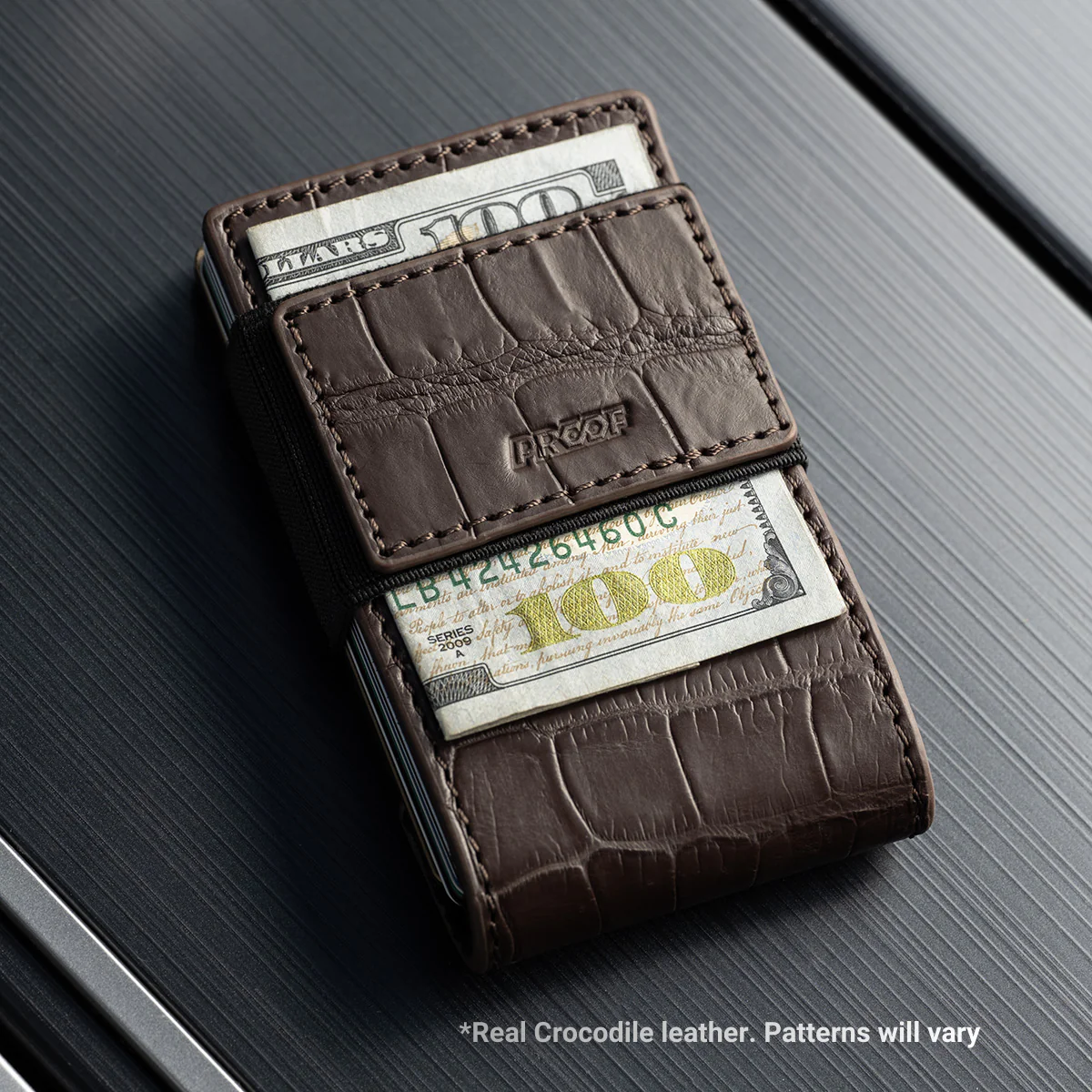 PROOF Wallet | The Cyprus | Brown Full Grain Crocodile Leather & Antique Bronze Gunmetal - Image 2