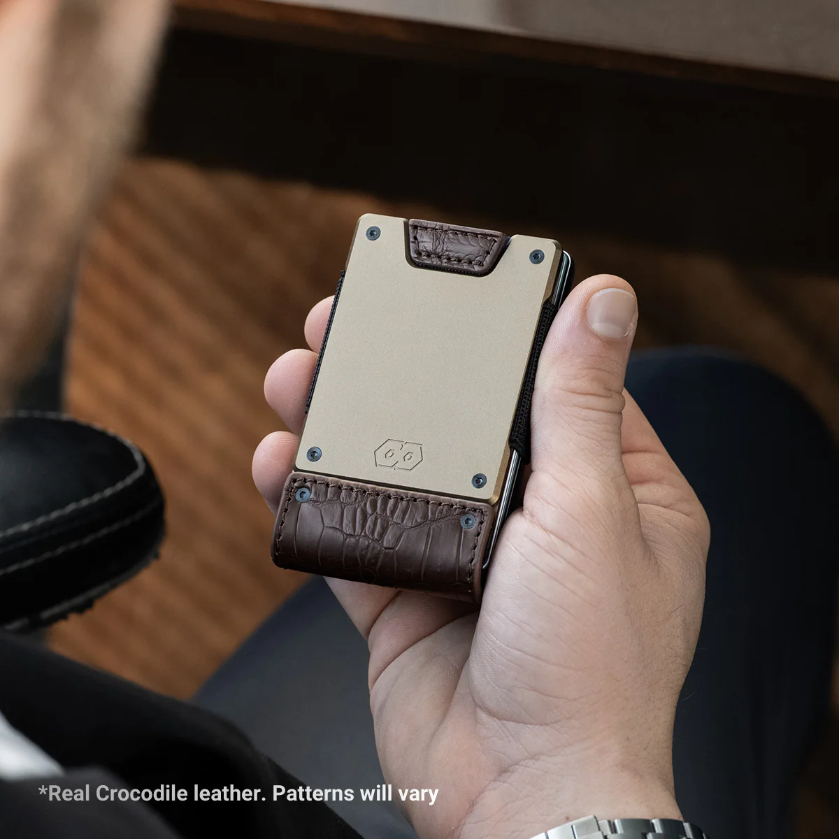 PROOF Wallet | The Cyprus | Brown Full Grain Crocodile Leather & Antique Bronze Gunmetal - Image 4