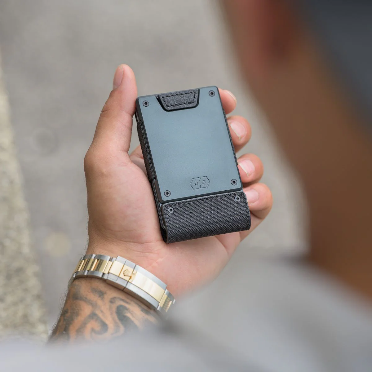 PROOF Wallet | The Monolith | Black Ballistic Nylon & Black Full Grain Leather with Dark Gunmetal - Image 3