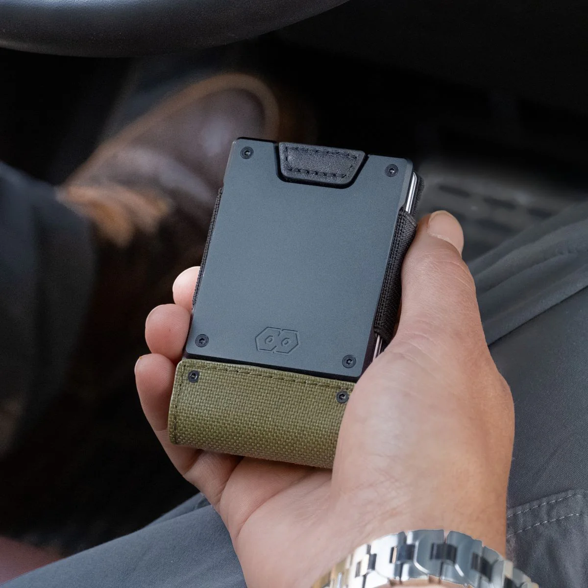 PROOF Wallet | The Sentinel | Olive Drab Ballistic Nylon & Black Full Grain Leather with Dark Gunmetal - Image 4